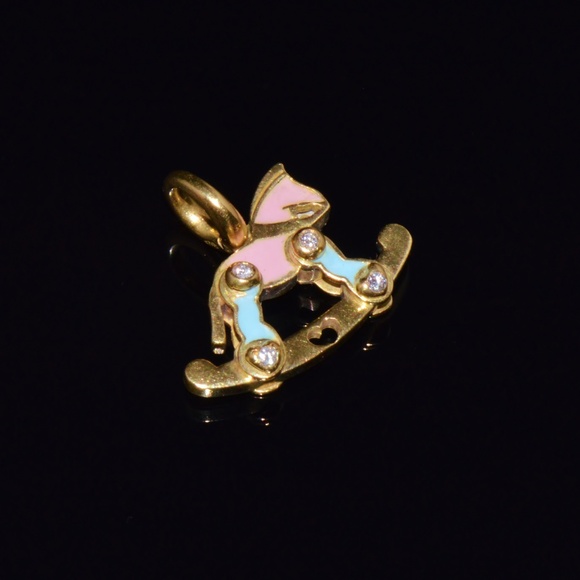 DESIGNER AARON BASHA NATURAL DIAMOND & ENAMEL SOLID 18K GOLD ROCKING HORSE CHARM - Picture 2 of 11
